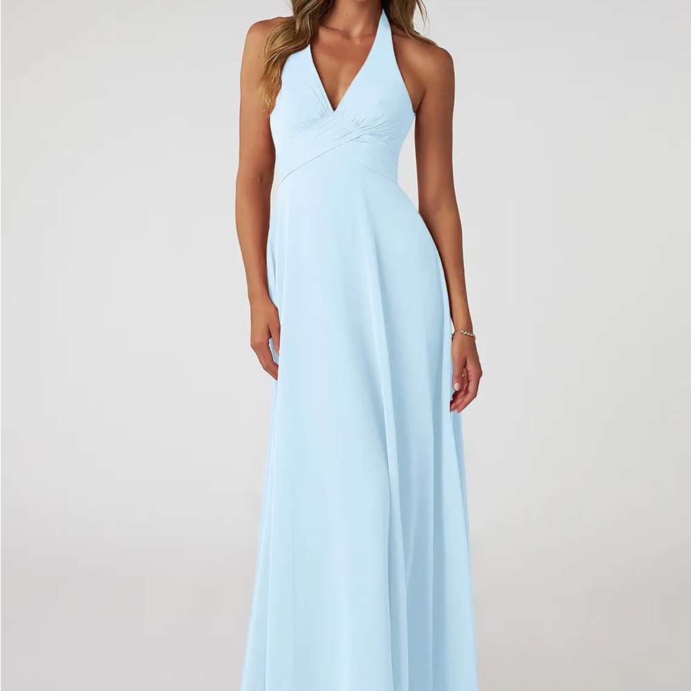 Azazie Sky Blue Halter Maxi Dress